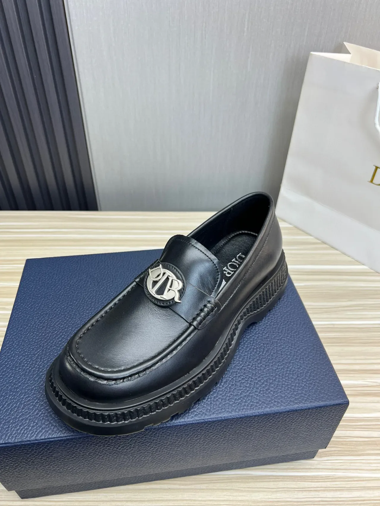 Dior Black Silver Leather Chunky Ridged Sole Loafer 3