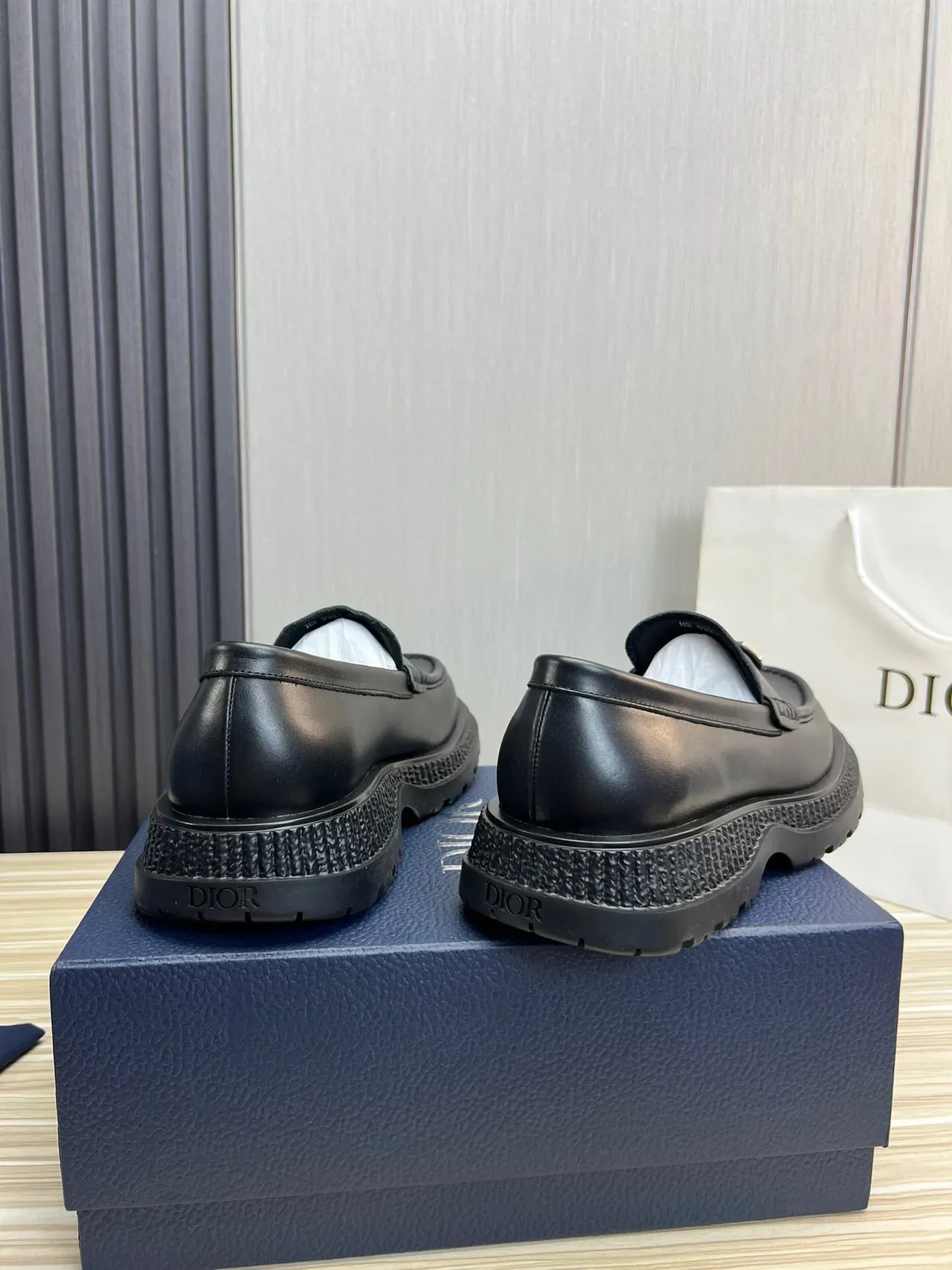 Dior Black Silver Leather Chunky Ridged Sole Loafer 4