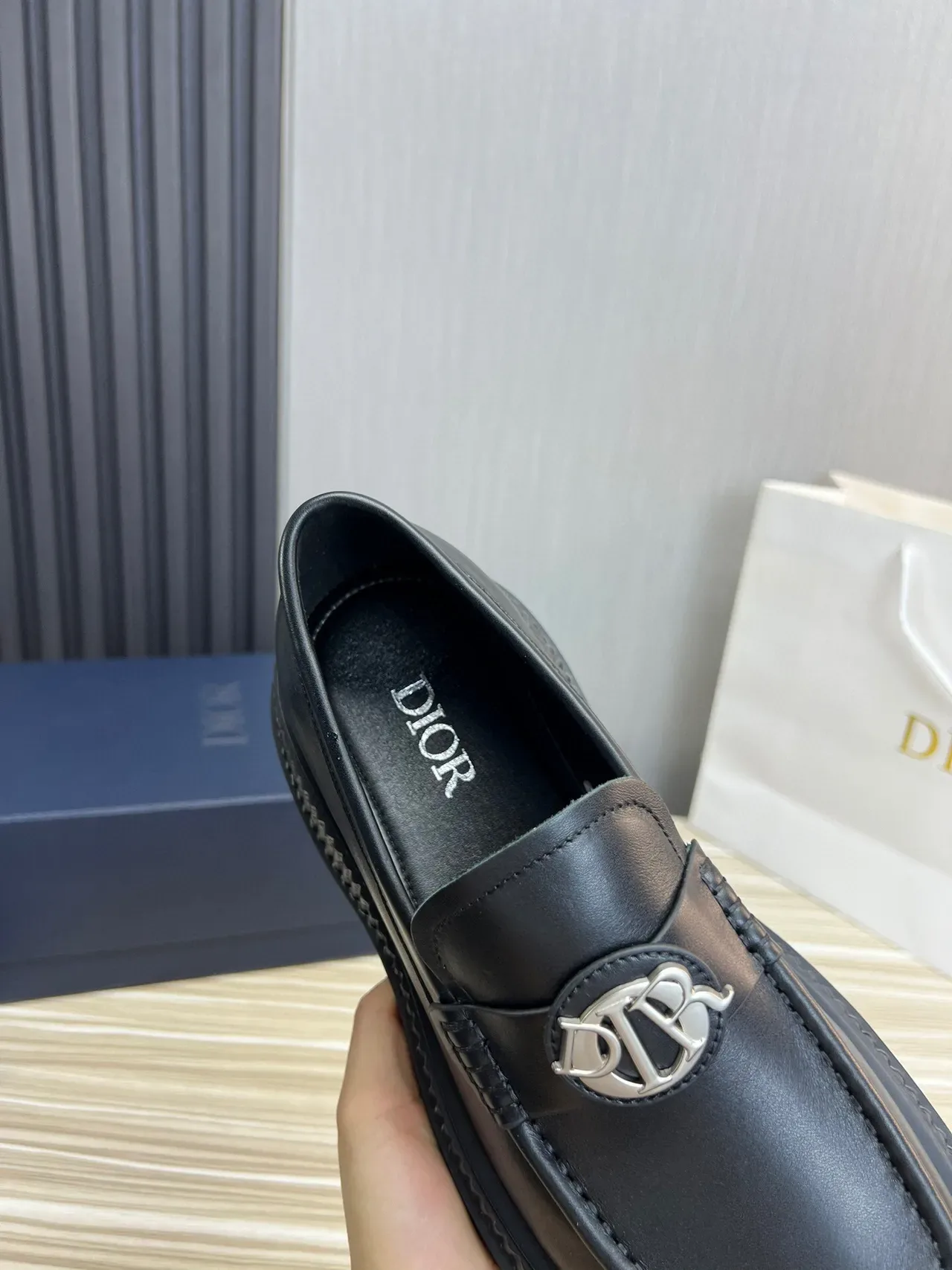 Dior Black Silver Leather Chunky Ridged Sole Loafer 7