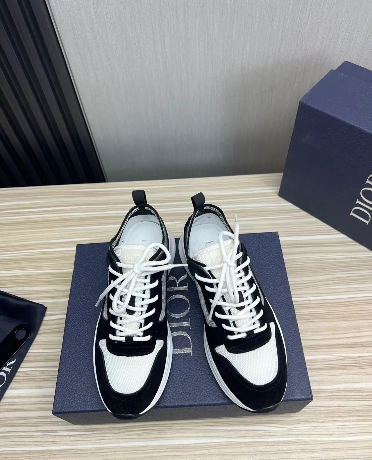 Dior Black White Chunky Platform Sole Monogrammed Mesh Side Panel Lifestyle Sneakers 2