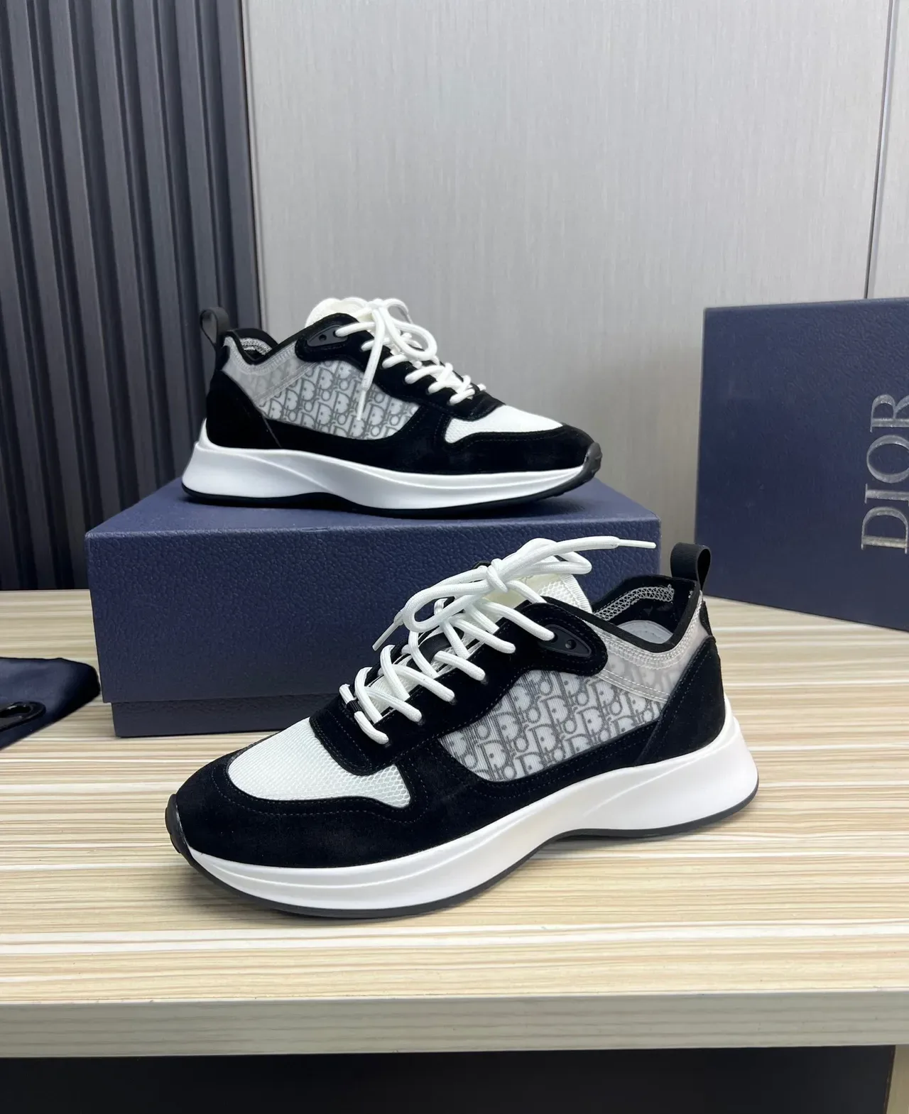 Dior Black White Chunky Platform Sole Monogrammed Mesh Side Panel Lifestyle Sneakers 3