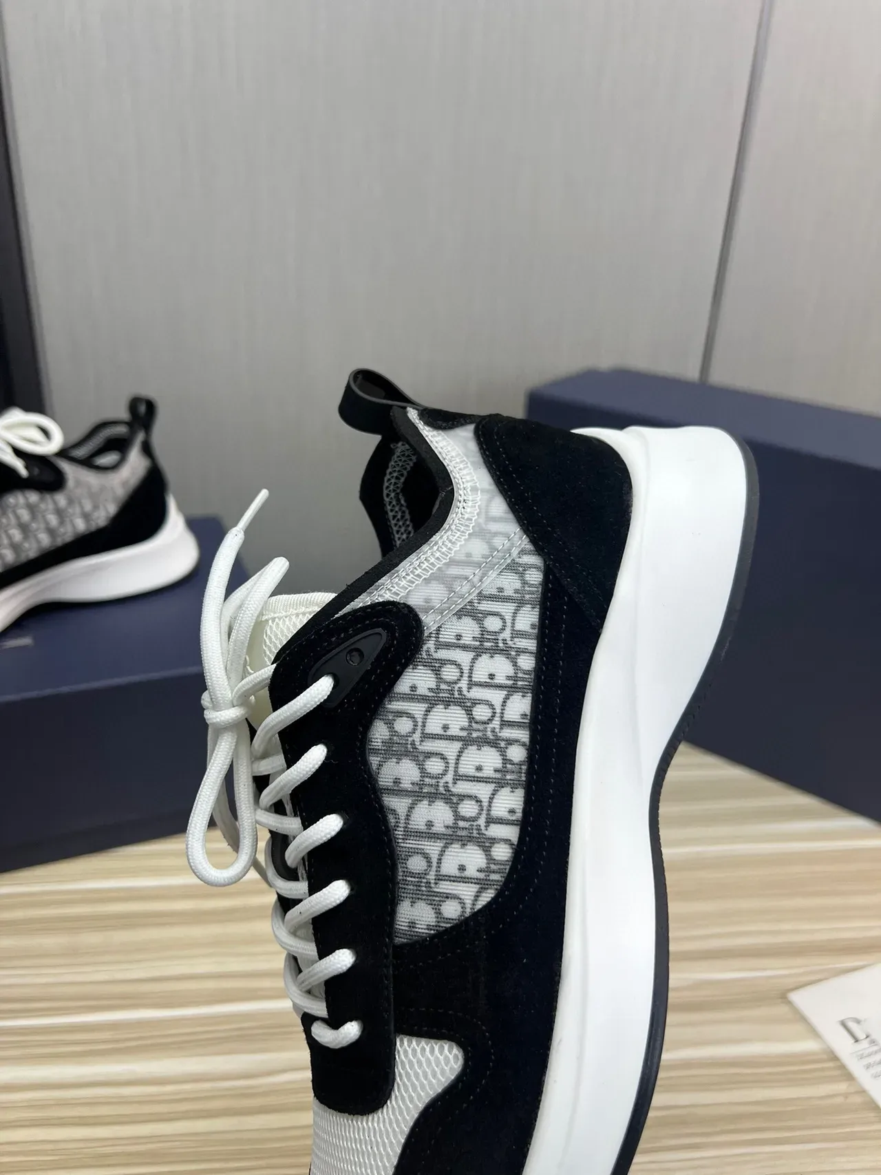 Dior Black White Chunky Platform Sole Monogrammed Mesh Side Panel Lifestyle Sneakers 7