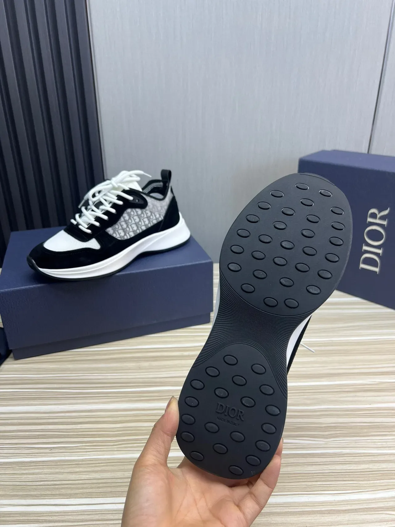 Dior Black White Chunky Platform Sole Monogrammed Mesh Side Panel Lifestyle Sneakers 8