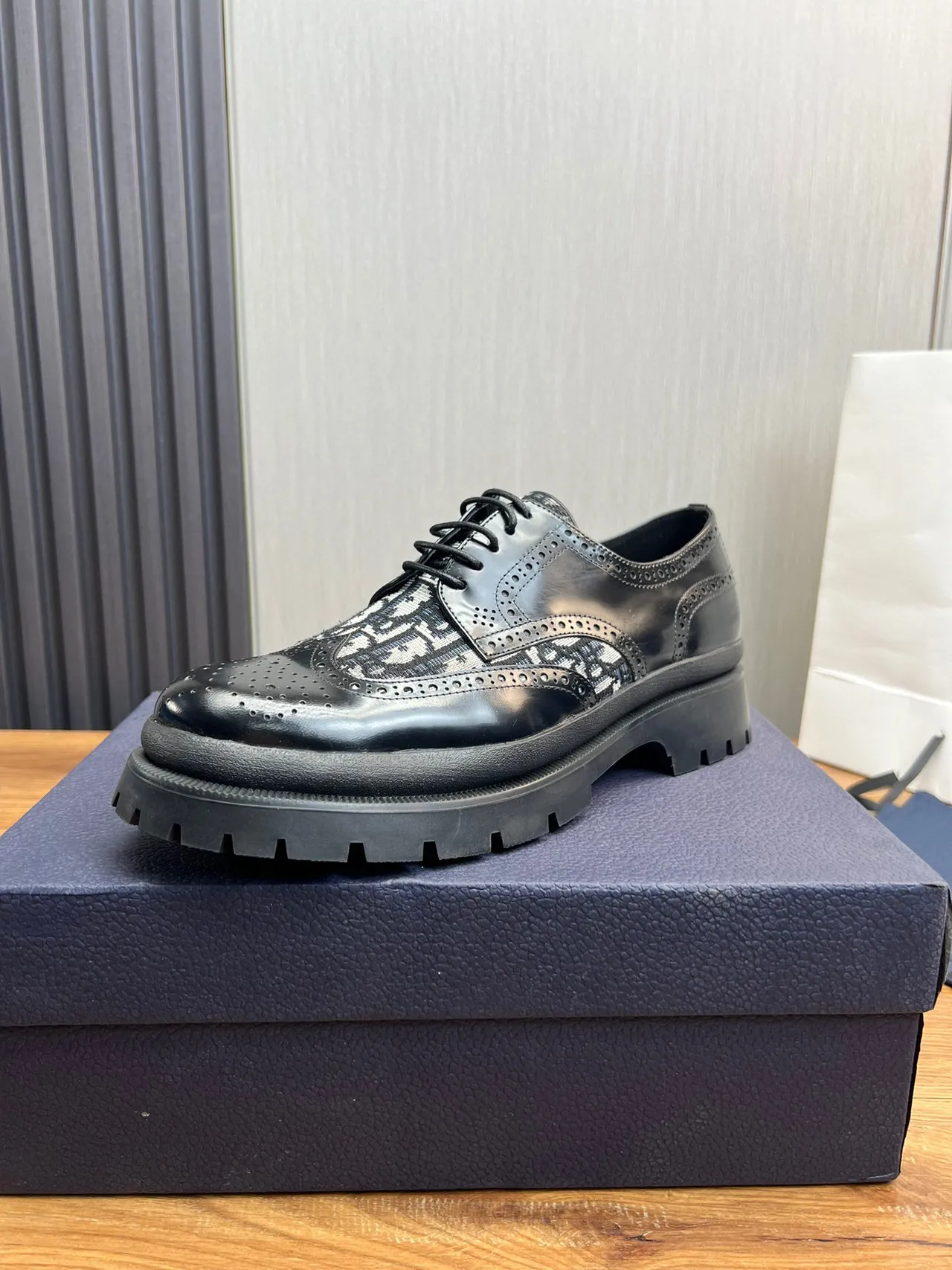 Dior Black White Monogrammed Chunky Lug Sole Brogue 7