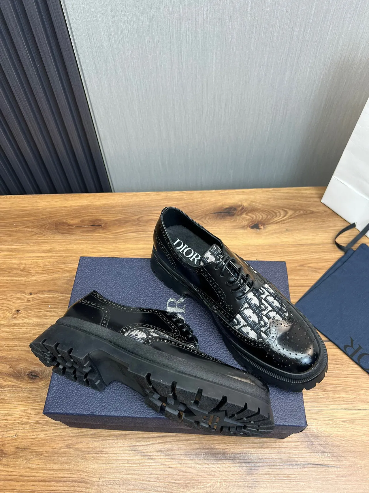 Dior Black White Monogrammed Chunky Lug Sole Brogue 3