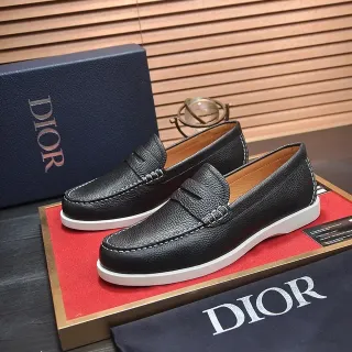Dior काला सफेद पीब्ल्ड लेदर कंट्रास्ट सोल लोफर