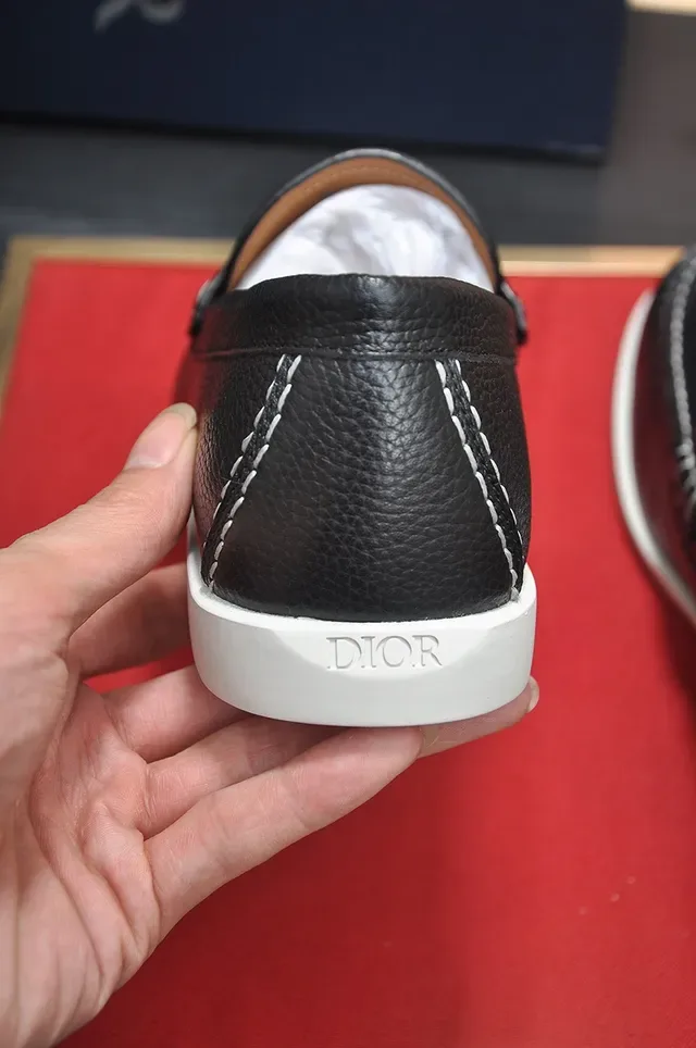 Dior Black White Pebbled Leather Contrast Sole Loafer 2