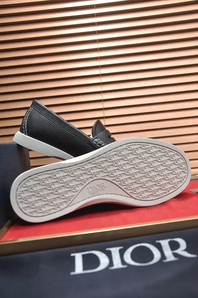 Dior Black White Pebbled Leather Contrast Sole Loafer 3