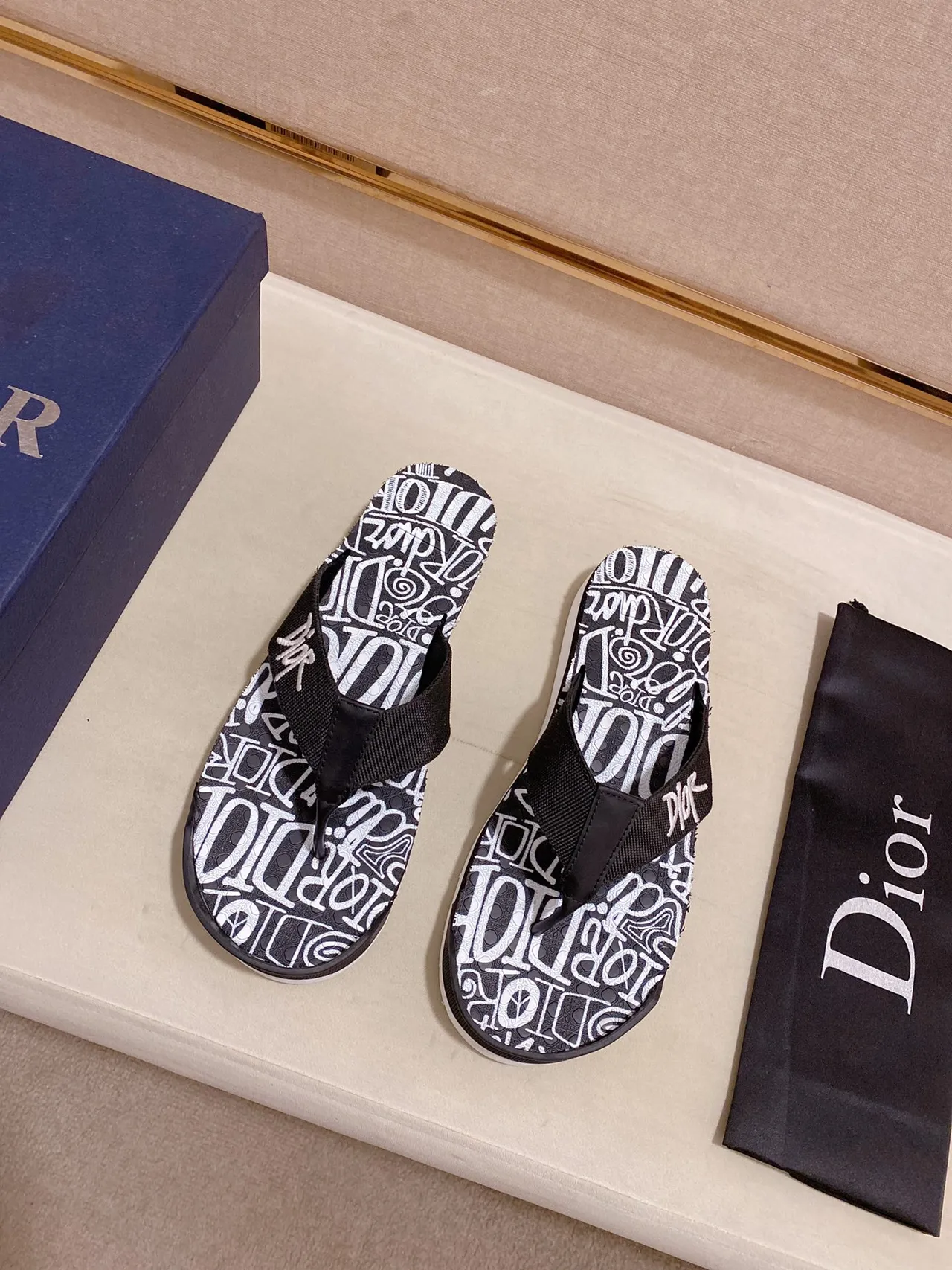Dior Black White Platform Sole Monogrammed Insole Slippers 3