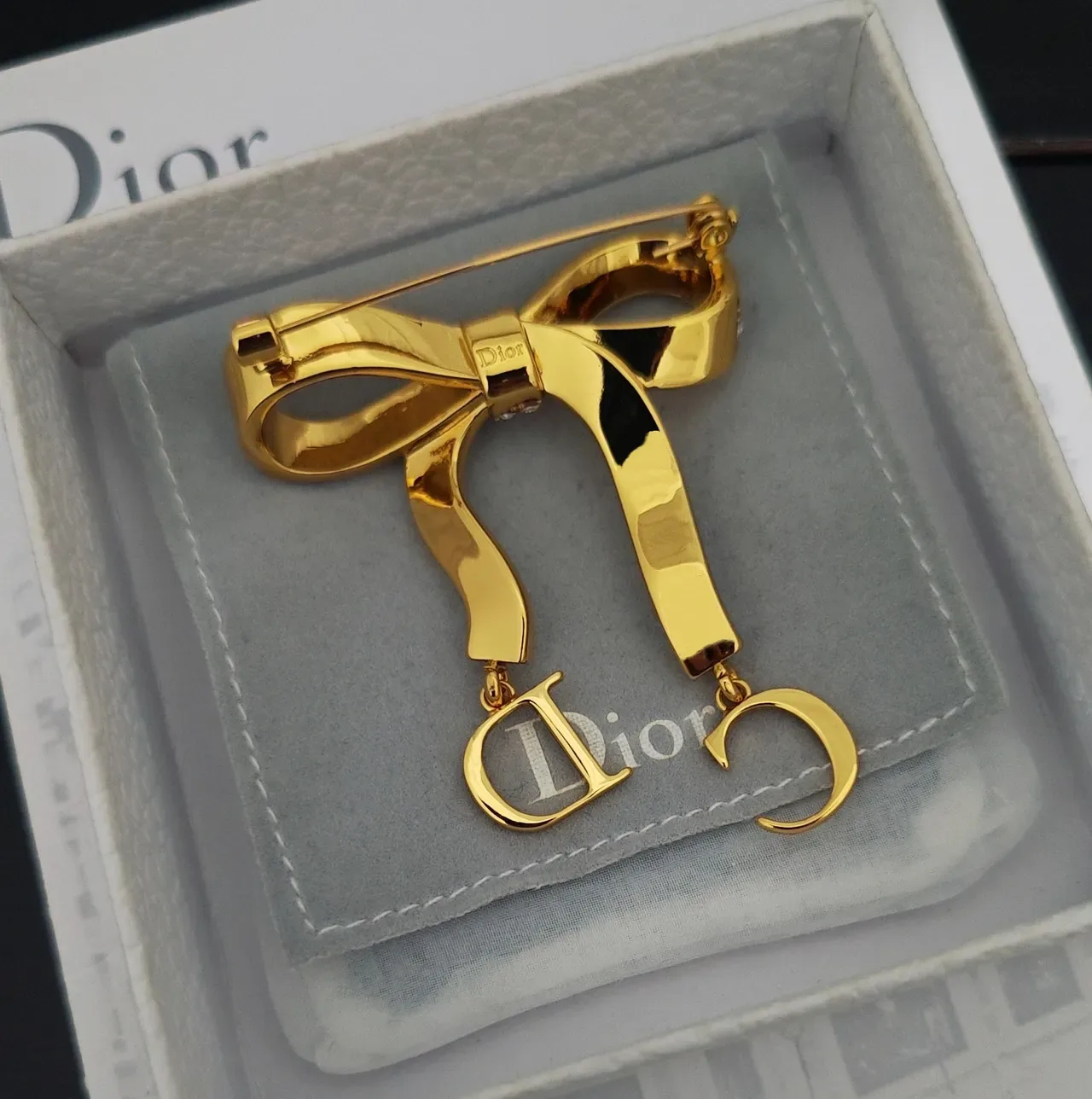 Dior Bow Crystal-Pavé CD Monogram Brooch 2