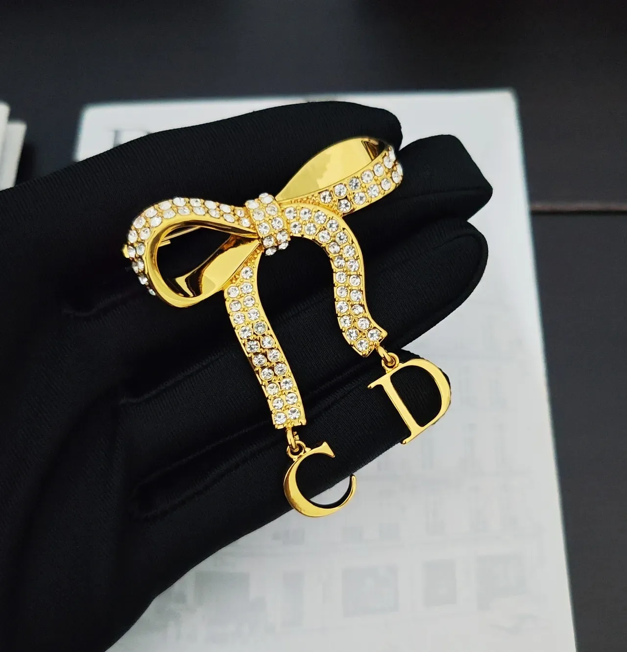 Dior Bow Crystal-Pavé CD Monogram Brooch 4
