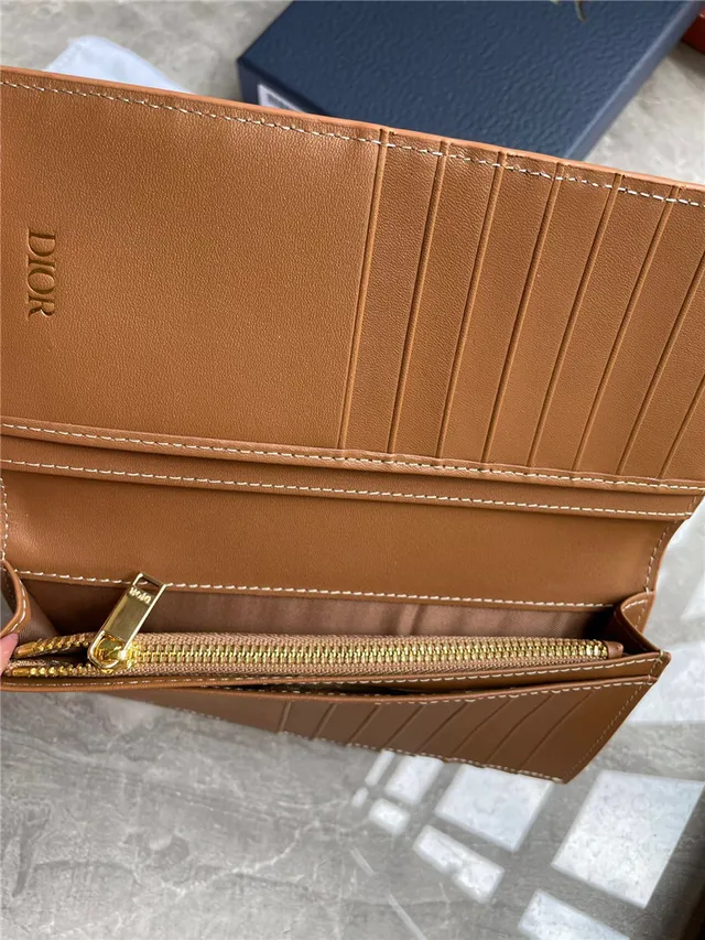 Dior Brown Beige Geometric Monogram Embossed Logo Long Wallet 3