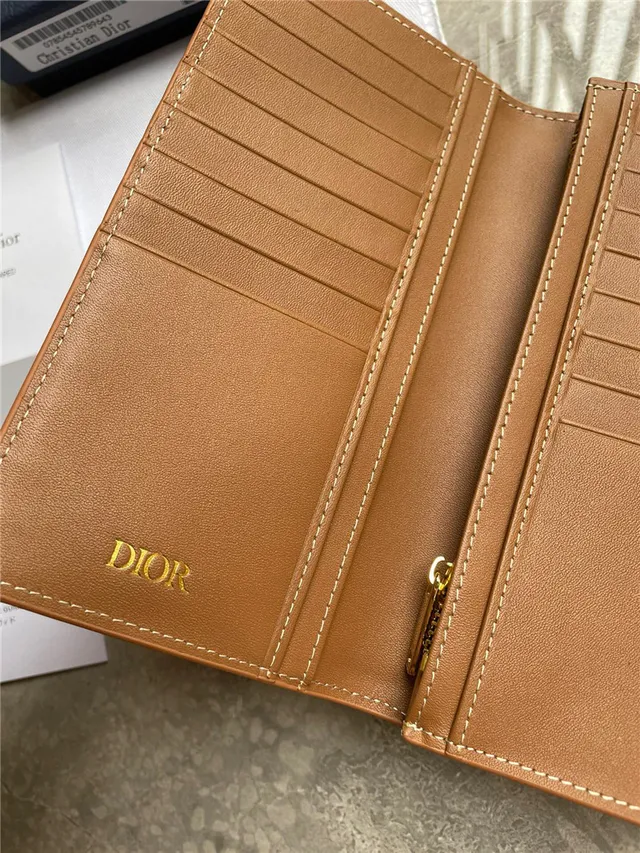 Dior Brown Beige Geometric Monogram Embossed Logo Long Wallet 4