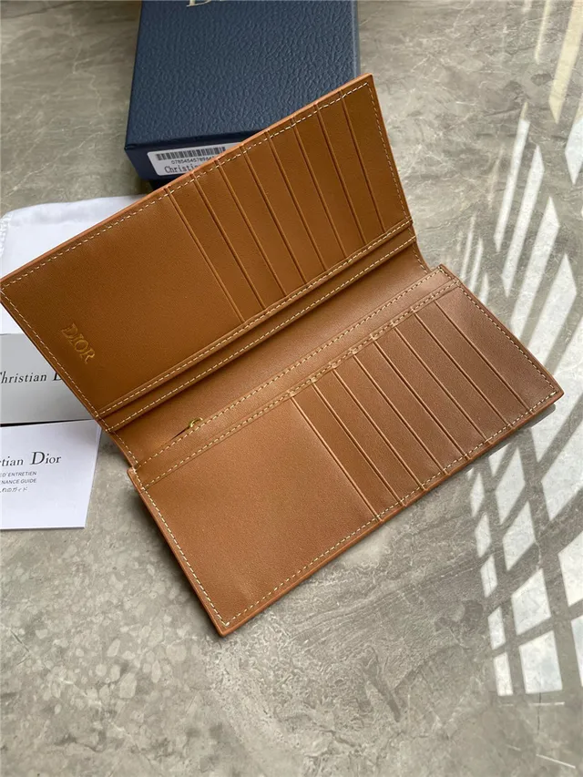 Dior Brown Beige Geometric Monogram Embossed Logo Long Wallet 5