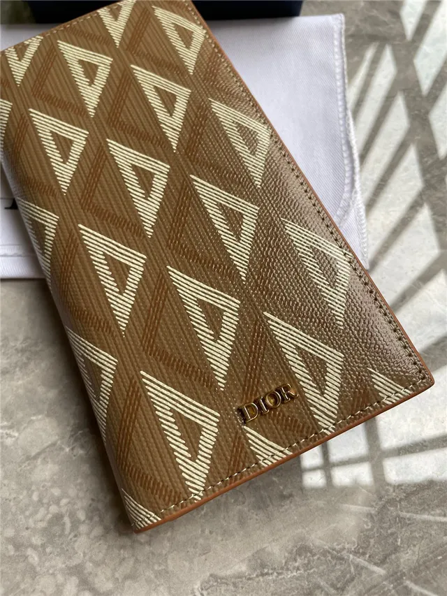Dior Brown Beige Geometric Monogram Embossed Logo Long Wallet 6