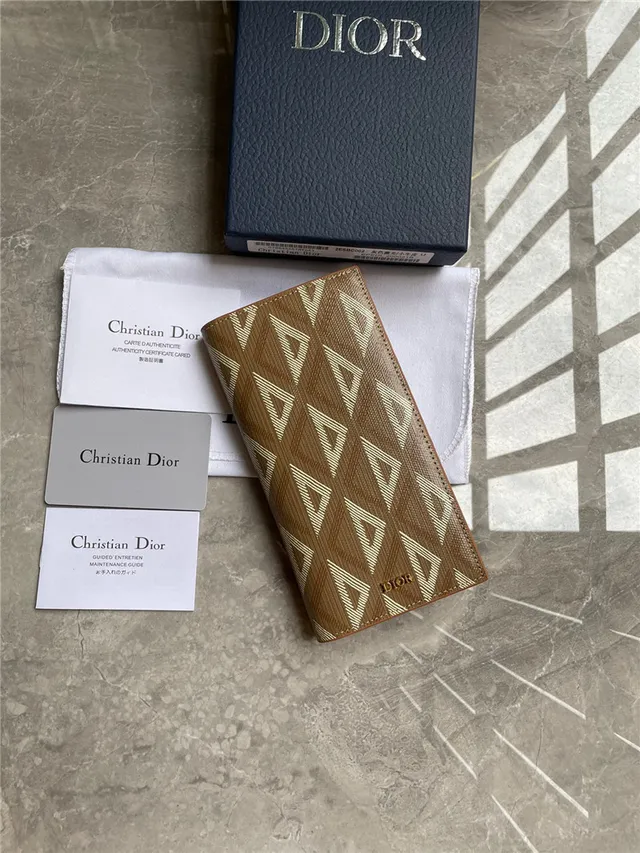 Dior Brown Beige Geometric Monogram Embossed Logo Long Wallet 7