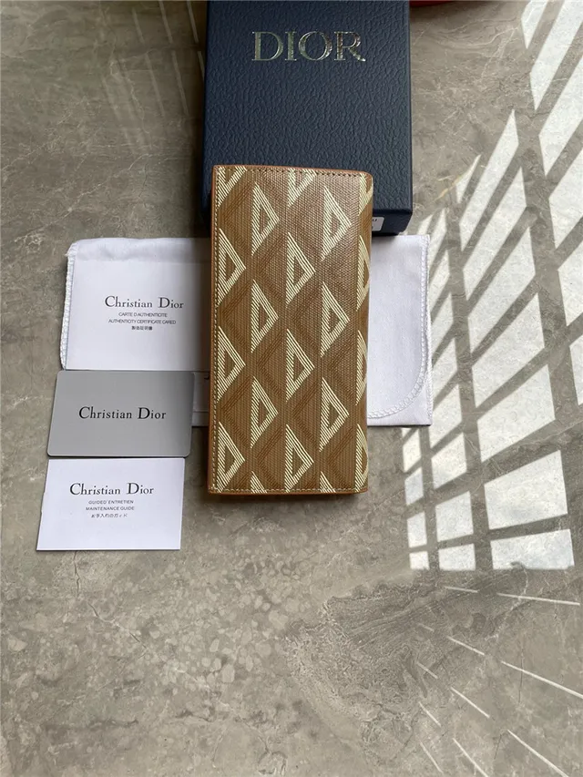 Dior Brown Beige Geometric Monogram Embossed Logo Long Wallet 8