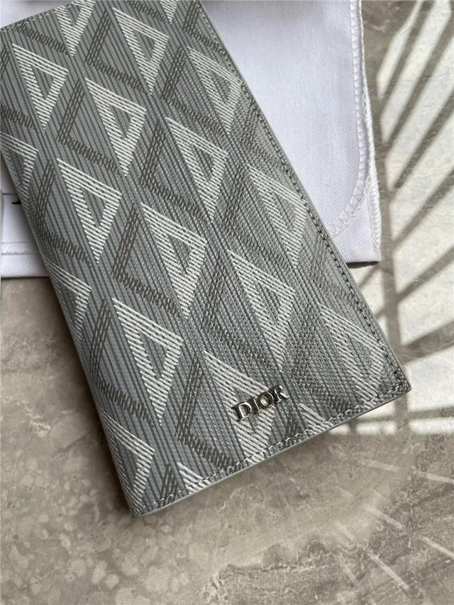 Dior Brown Beige Geometric Monogram Embossed Logo Long Wallet 14