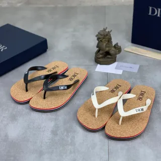 Dior Brown Black Cork Sole Thong Strap Slippers