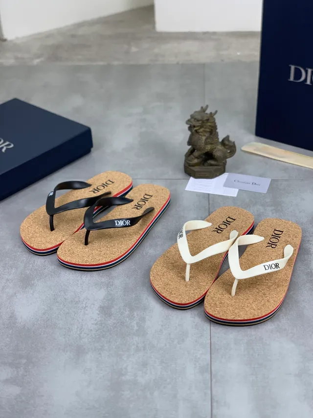 Dior Brown Black Cork Sole Thong Strap Slippers 1