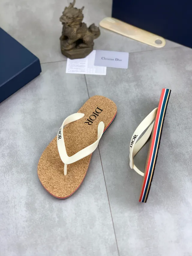 Dior Brown Black Cork Sole Thong Strap Slippers 3