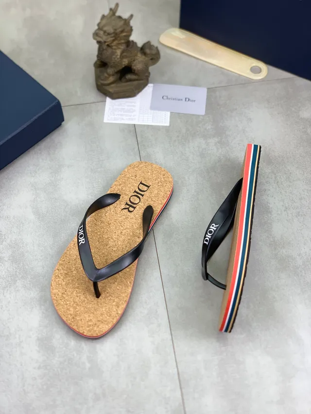 Dior Brown Black Cork Sole Thong Strap Slippers 7