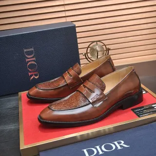 Dior Brown Black Embossed Oblique Pattern Penny Strap Loafer