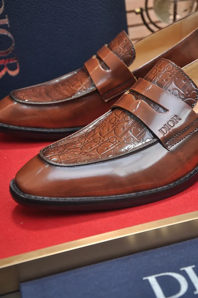 Dior Brown Black Embossed Oblique Pattern Penny Strap Loafer 2