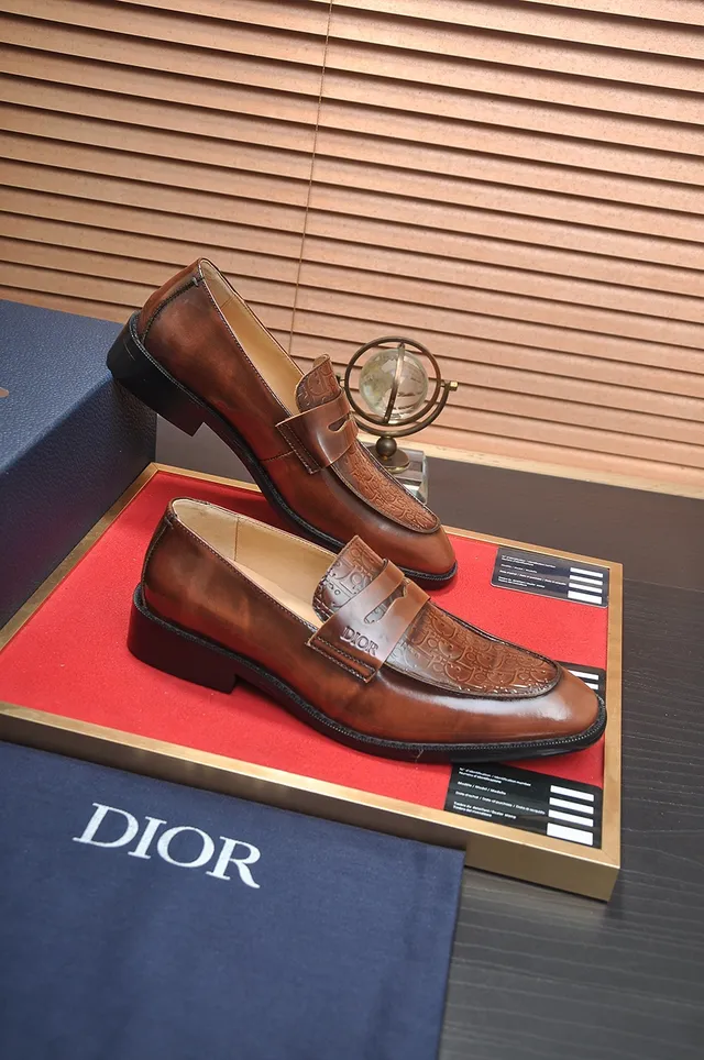 Dior Brown Black Embossed Oblique Pattern Penny Strap Loafer 4