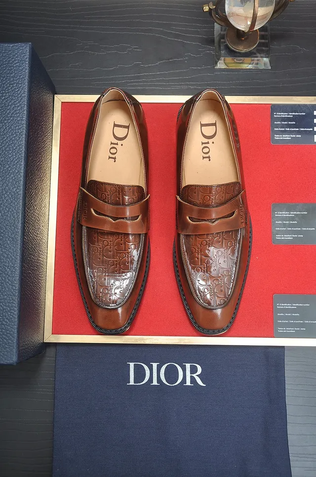Dior Brown Black Embossed Oblique Pattern Penny Strap Loafer 5