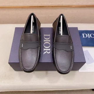 Dior Brown Black Smooth Leather Upper Molded Rubber Strap Loafer