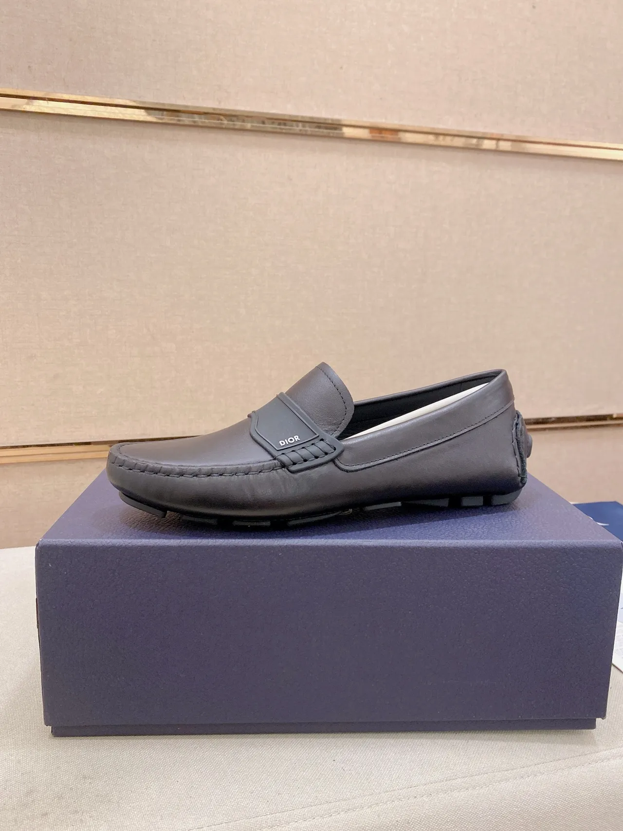 Dior Brown Black Smooth Leather Upper Molded Rubber Strap Loafer 2