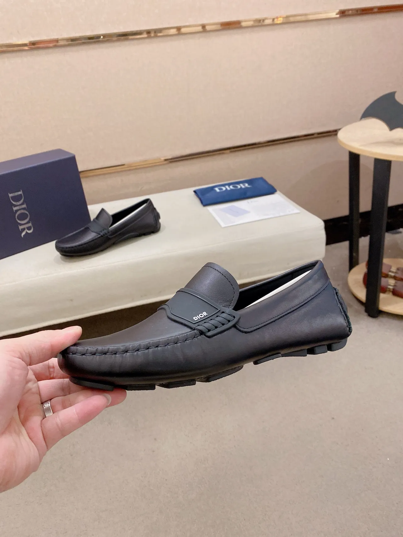 Dior Brown Black Smooth Leather Upper Molded Rubber Strap Loafer 3