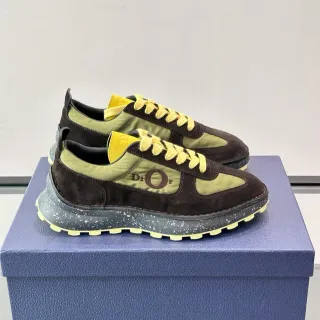 Dior بني أصفر Layered Suede And Nylon Upper Speckled Foam Midsole Chunky Sneakers