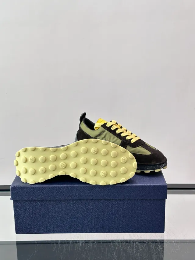 Dior Brown Yellow Layered Suede And Nylon Upper Speckled Foam Midsole Chunky Sneakers 2
