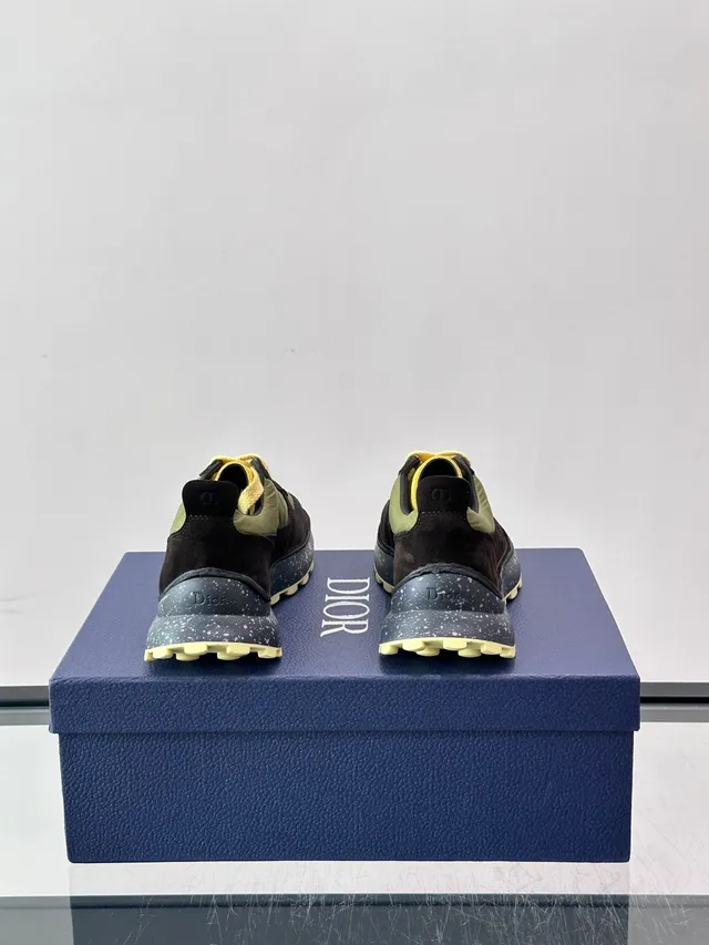 Dior Brown Yellow Layered Suede And Nylon Upper Speckled Foam Midsole Chunky Sneakers 3