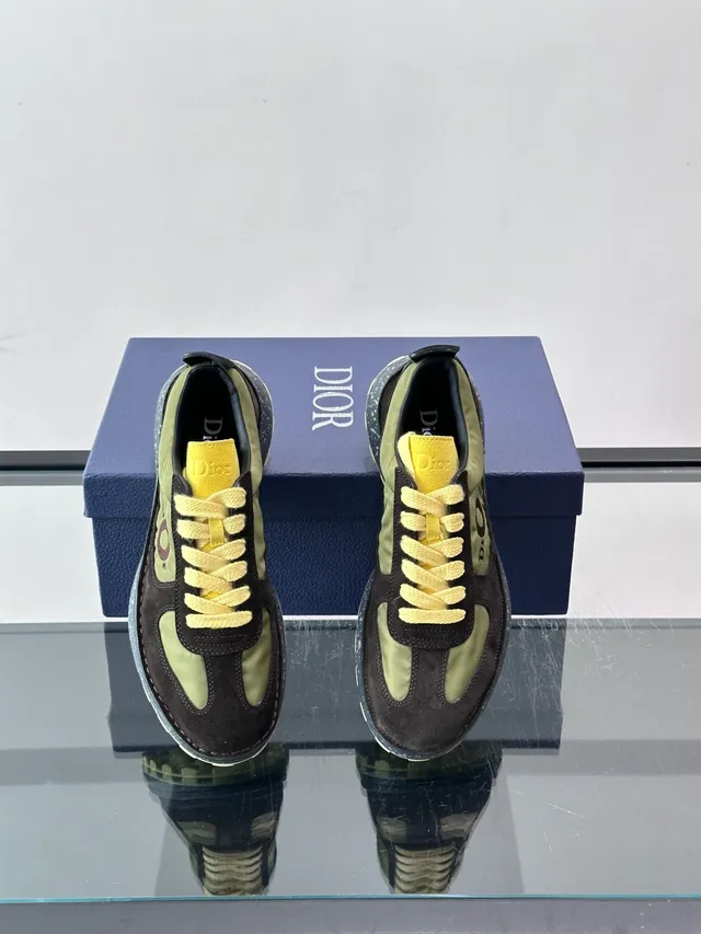 Dior Brown Yellow Layered Suede And Nylon Upper Speckled Foam Midsole Chunky Sneakers 4