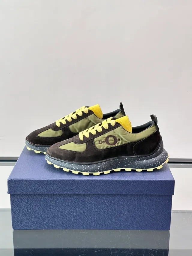 Dior Brown Yellow Layered Suede And Nylon Upper Speckled Foam Midsole Chunky Sneakers 5