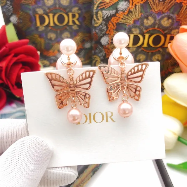 Dior Butterfly Pearl Drop Earrings 8
