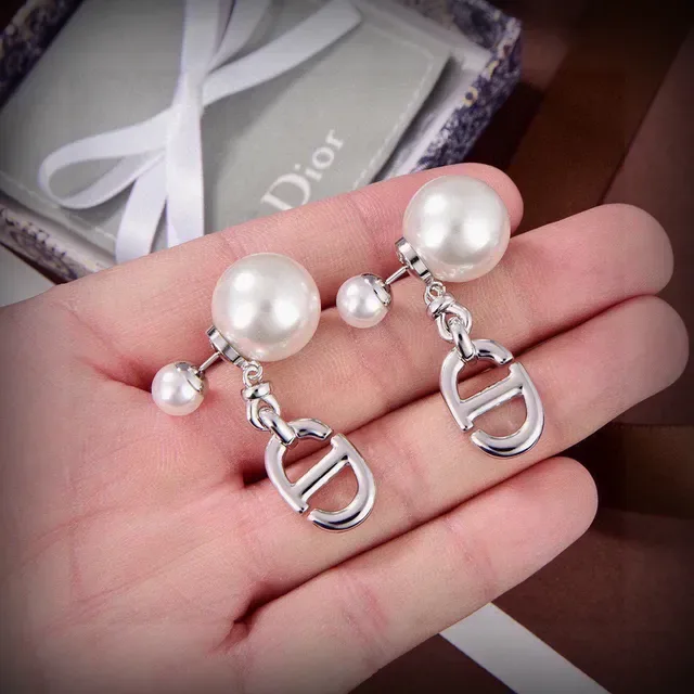 Dior CD Logo Pearl Drop Earrings 5