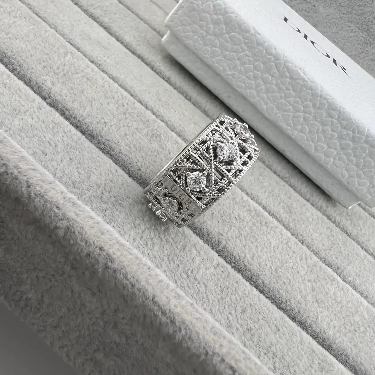 Dior Crystal-Embellished Openwork Wide-Band Rings 2