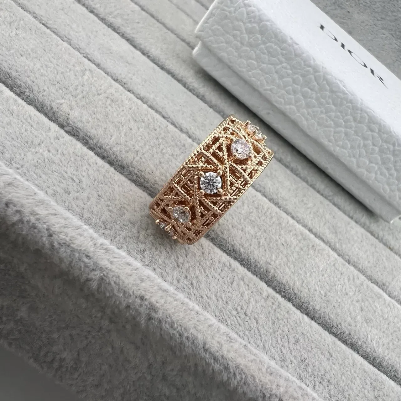 Dior Crystal-Embellished Openwork Wide-Band Rings 3