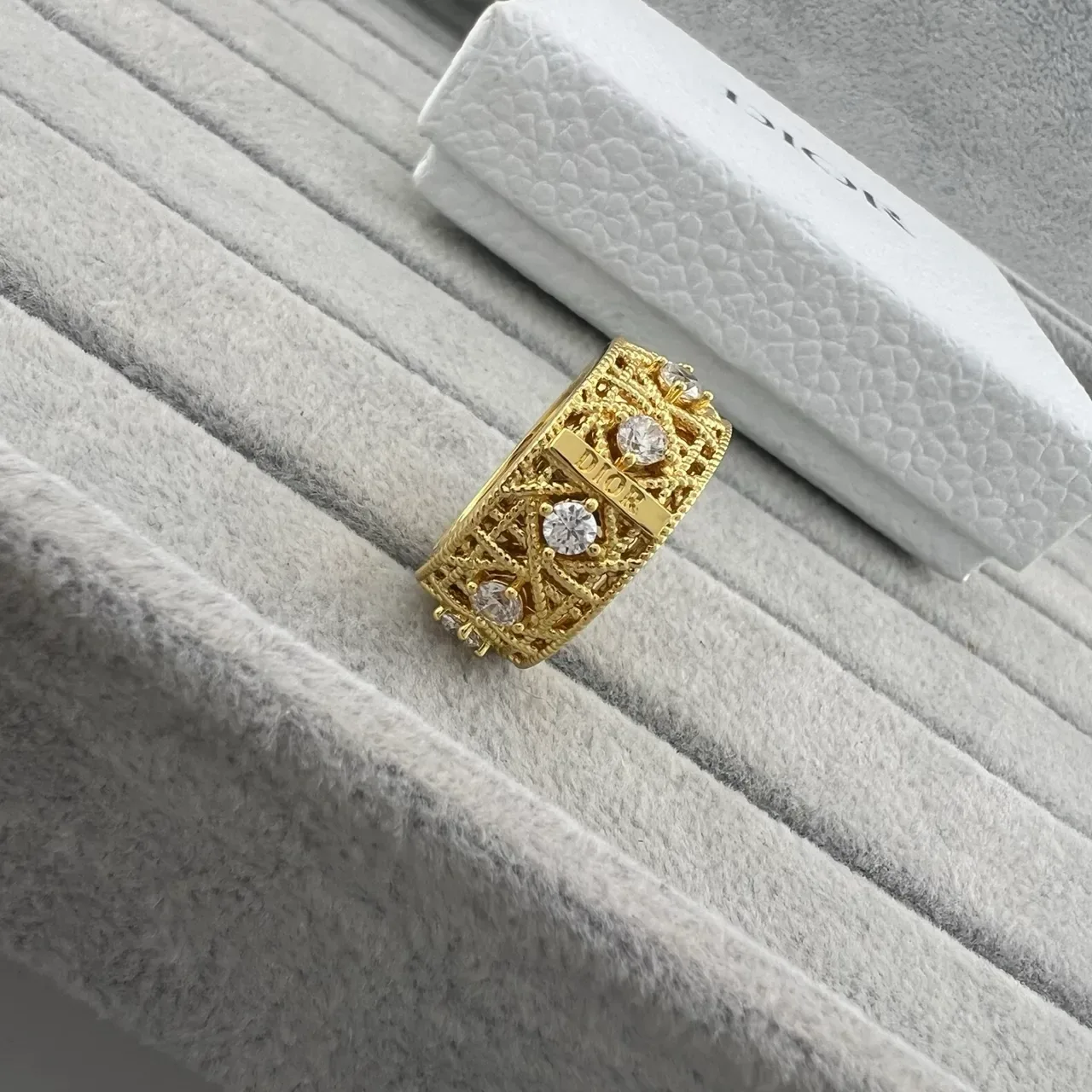 Dior Crystal-Embellished Openwork Wide-Band Rings 4