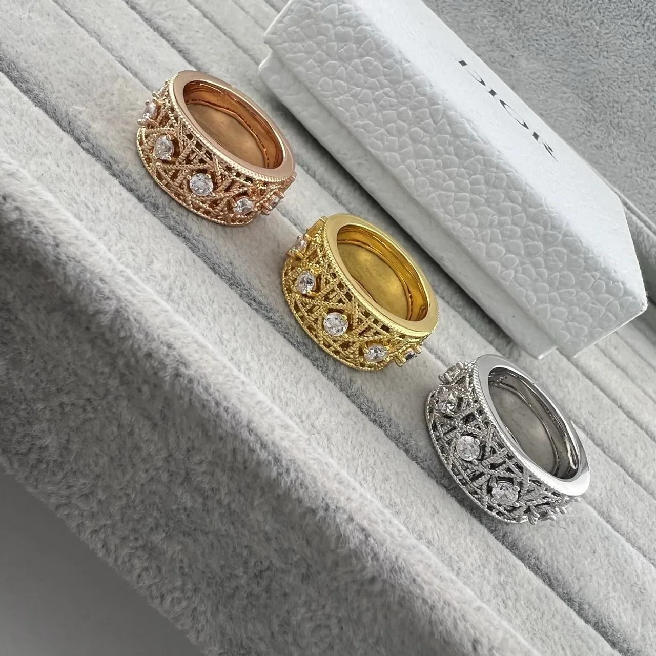 Dior Crystal-Embellished Openwork Wide-Band Rings 5