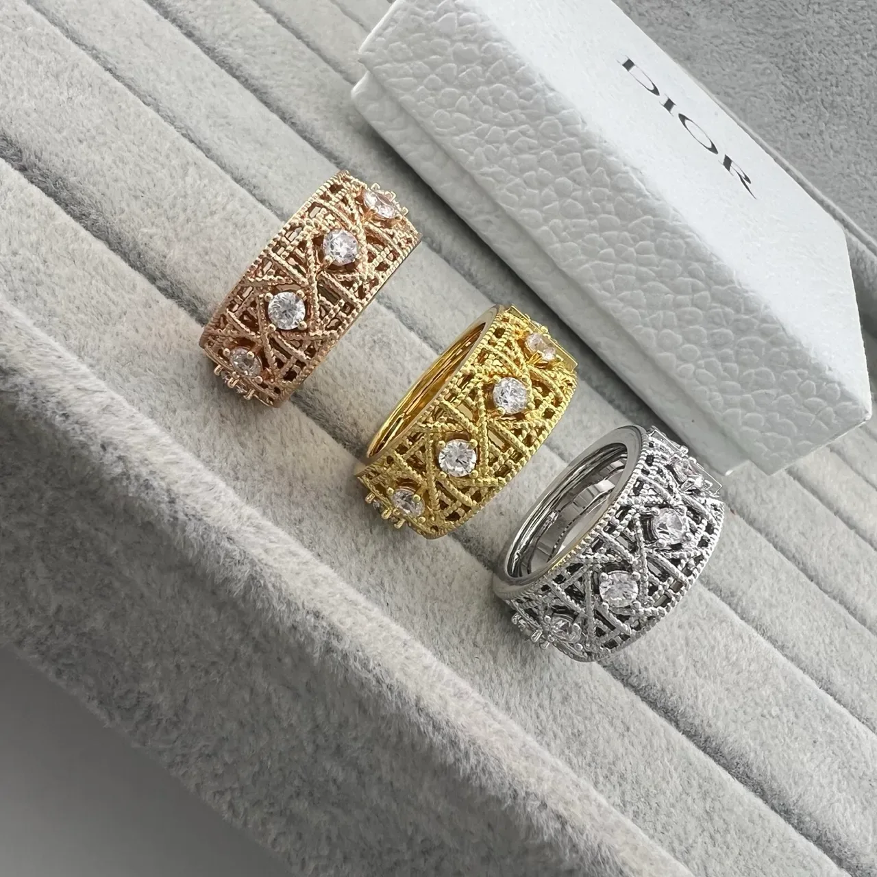 Dior Crystal-Embellished Openwork Wide-Band Rings 6