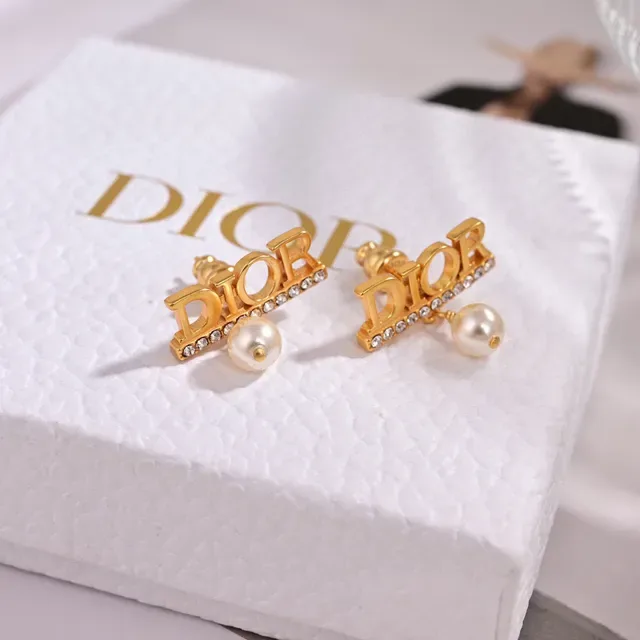 Dior Dio(r)evolution Gold-Tone Logo Bar Pearl Drop Earrings 3