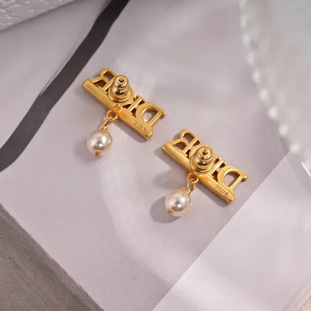 Dior Dio(r)evolution Gold-Tone Logo Bar Pearl Drop Earrings 4