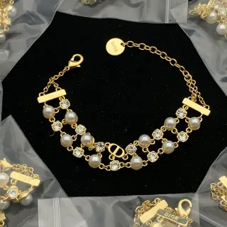Dior Double-Row Pearl and Crystal Gold-Tone Bracelet