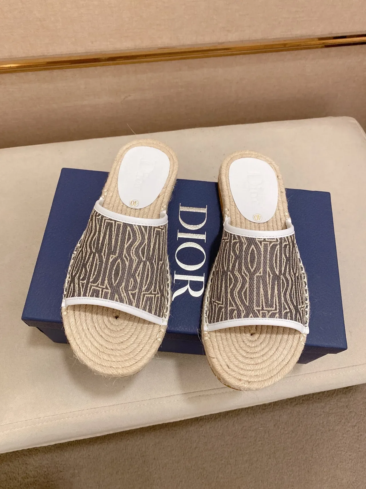 Dior Espadrille Slide Beige Multicolor Sole Geometric Monogram Strap Slippers 4