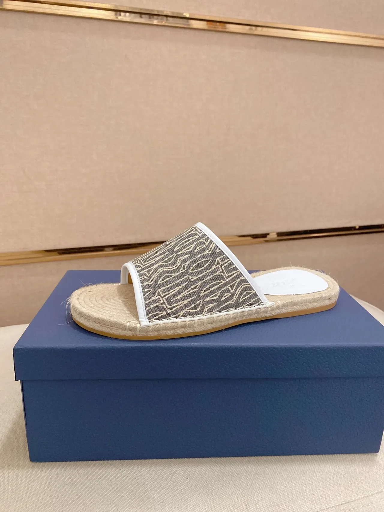 Dior Espadrille Slide Beige Multicolor Sole Geometric Monogram Strap Slippers 9
